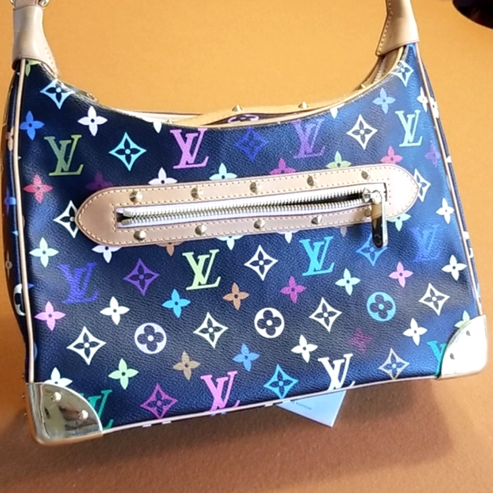 LOUIS VUITTON Takashi Murakami Boulogne Multi Black Shoulder Rare HTF Zip Purse - Picture 12 of 13